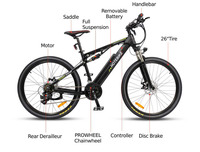 Vélo électrique tout-suspendu dernier cri, 26 pouces, VTT, Ebike, Bicicletas personnalisable, VTT