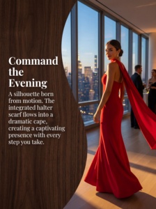 Vestido de Noche Largo Rojo Rubí sin Tirantes con Cuello Tipo Pañuelo Integrado, Tallas S-6XL, Crepé, Vestido Formal para Banquete, Gala, Venta al por Mayor para Boutiques - Product Image 6