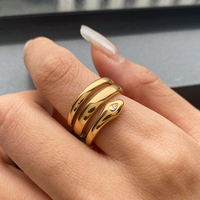 Cincin Ular Baja Anti Karat J&D Jewelry untuk Wanita, Lapisan Emas 18K, Tiga Lapis, Berhiaskan Zirkon, Tahan Air, Perhiasan Hewan