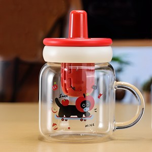 Festival Popular bonito regalo de 600ml taza transparente de <span class=keywords><strong>vidrio</strong></span> de borosilicato portátil botella de agua de <span class=keywords><strong>Anime</strong></span> con tapas de paja para la escuela de los niños - Product Image 4