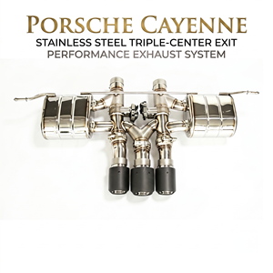 Vortex SS304 Valved Exhaust System Triple Center Exit Carbon Tips for Porsche Cayenne 3.0T V6 Performance Tuning <b>Kits</b> - Product Image 1