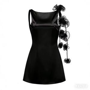 Elegante estate modello solido <span class=keywords><strong>Mini</strong></span> <span class=keywords><strong>abito</strong></span> da donna <span class=keywords><strong>in</strong></span> <span class=keywords><strong>raso</strong></span> spalla con nappine decorazione stile girovita stile impero al ginocchio Casual - Product Image 5