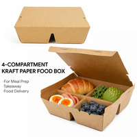 Boîte à lunch jetable en papier kraft à 4 compartiments, boîte à repas de qualité alimentaire, boîte bento pour la livraison de repas