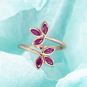 Anello Aperto con Foglia in Zircone Color Oro Rosa per Donne, Gioiello da Dito Dolce e alla Moda - Product Image 5