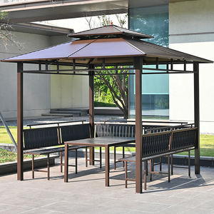 סגסוגת אלומיניום חיצונית gazebo עם גג כפול ביתן פרגולה עמיד למים עם וילון רשת ניתושים יתושים - Product Image 1
