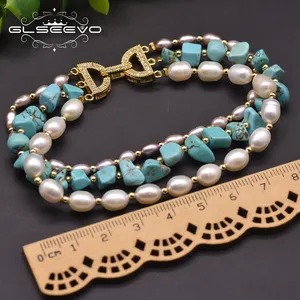 Braccialetti multistrato di perle d'acqua dolce turchesi naturali per gioielli fatti a mano di Design originale da donna