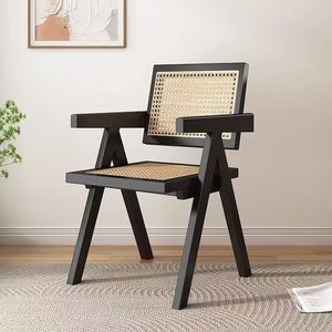 Solid Wood Rattan Chair Rectangular <b>Backrest</b> Garden Chair With Cushion For Home Use - Product Image 4
