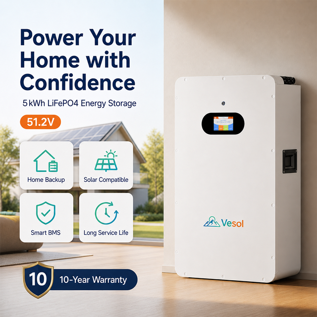 51.2V LiFePO4 Split Wall-Mounted Residential ESS Battery Pack with CAN Communication BMS for Home Backup