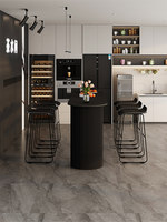 Table de bar moderne en pierre frittée avec tabourets de bar en métal à base cannelée, mobilier de bar à petit-déjeuner pour cuisine, café, logo personnalisé