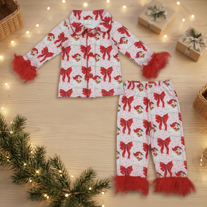 Ensemble pyjama de Noël rouge avec haut boutonné et pantalon pour bébés filles de 3 à 6 mois, orné de nœuds en fourrure, 250g SUTUTU-2 Fabriqué au Canada - Product Image 3