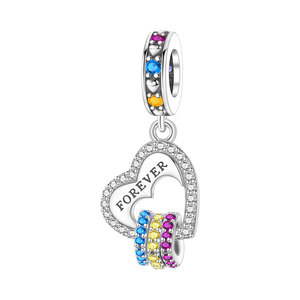 Breloques pendantes Cœur ouvert gravées à vie, multicolores, pavées de zircone cubique arc-en-ciel, en alliage de cuivre plaqué argent, style serpent européen, vente en gros - Product Image 1