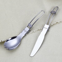 Kit de survie en plein air vaisselle pique-nique Camp sac à dos couverts pli couteau cuillère en acier inoxydable ensemble d'ustensiles Combo Spork fourchette