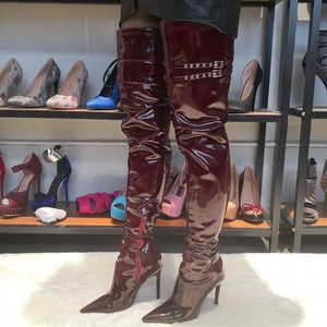 Botas Altas de Mujer con Hebilla Reflectante en la Parte Superior, Decoración con Cremallera Lateral, Tacón de Aguja, Punta Puntiaguda, Talla Grande 47, Botines Largos y Sexys - Product Image 1