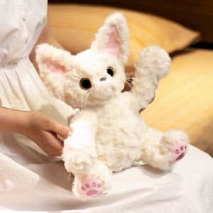Peluche chat Devon Rex blanc, <span class=keywords><strong>chaton</strong></span> en fourrure bouclée moelleuse avec patte brodée, cadeau pour filles et décoration de chambre - Product Image 4