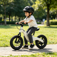 Vélo d'équilibre électrique en alliage d'aluminium pour enfants avec double frein à disque, roues de 12 pouces, cadre antichoc, commande intelligente