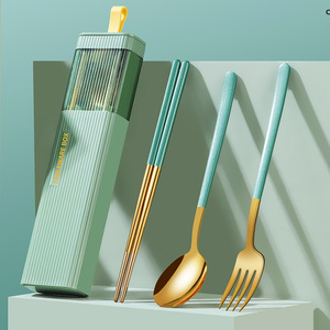 Ensemble de couverts de voyage portables en acier inoxydable de haute qualité (cuillère, fourchette, baguettes) avec boîte en PP écologique pour le camping en plein air - Product Image 3