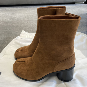 Botines de tacón alto con punta dividida estilo occidental, talla grande 35-42, tacón grueso, zapatos de mujer a la moda, color tostado. - Product Image 5