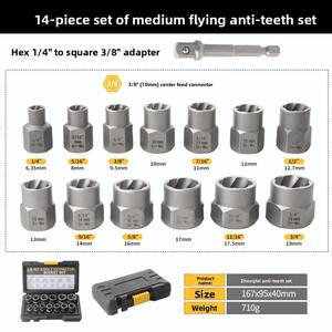 Jeu de douilles extractrices de vis et d'écrous de 14 pièces |   Kit de démontage de boulons endommagés CR-MO avec adaptateur de transmission de 1/4" à 3/8" <span class=keywords><strong>pour</strong></span> la réparation automobile - Product Image 5