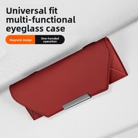 Étui de rangement pour lunettes de voiture, boîte de rangement pour lunettes de soleil, support portable pour lunettes, étui magnétique pour pare-soleil, monture métallique en PU pour femmes