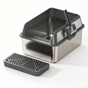 Bandeja para Arena de Gatos de Acero Inoxidable 304, Duradera, Anti-Salpicaduras, Antiadherente, Fácil de Limpiar, Diseño Abierto de 20L, Ecológica y Profesional - Product Image 1
