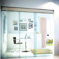 Système de porte coulissante coplanar en verre trempé de 12 mm pour balcon, mur en verre de patio, deux portes coulissantes synchrones et panneau en verre fixe