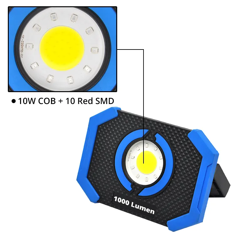 Lampu Kerja Kecerahan Tinggi 1000 Lumen, Lampu Sorot Portabel Sementara Fleksibel Dapat Diisi Ulang dengan COB Magnetik