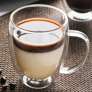 <b>Double</b> <b>Walled</b> Glass <b>Cup</b> With Handle Heat Insulated For <b>Coffee</b> Milk Juice Beer Home Use Single <b>Cup</b> Solid Color - Product Image 3