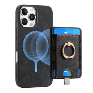 Funda Magnética de Piel Sintética para Teléfono Móvil con Tarjetero y Anillo de Agarre, Segura y Elegante - Product Image 1