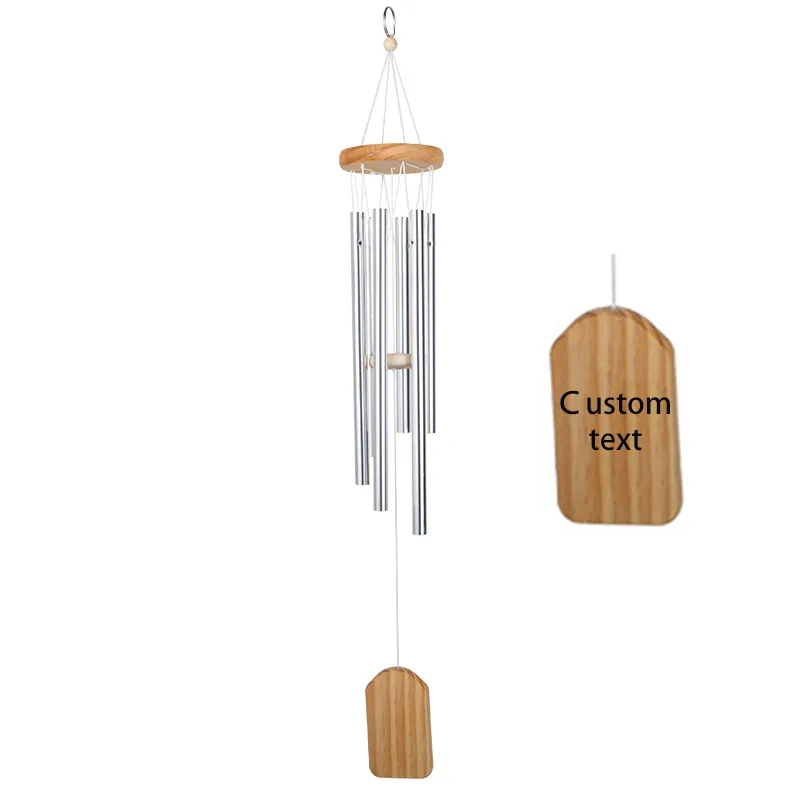 Carillons éoliens personnalisés Carillons éoliens en bois Carillon éolien commémoratif Sympathie Logo gravé Famille Décoration de la maison Argent 1pc
