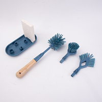 Ensemble de brosses pour bouteilles d'eau avec poignée et base en bambou détachables pour le nettoyage de la cuisine à domicile
