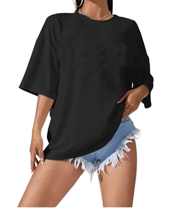 Camiseta Personalizada con Estampado Gráfico para Mujer, Venta al por Mayor, Negra, Blanca, con Letras, Tejido de Punto Holgado, Estilo Teñido Liso - Product Image 3