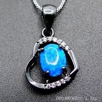 Pendentif en opale bleue grecque miniature en argent sterling 925 de haute qualité, opale de feu bleue, bijoux faits à la main