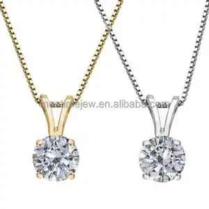Factory Directly 14kt Gold Pendant Single Stone Cz Necklace Custom Logo Pendants & Charms