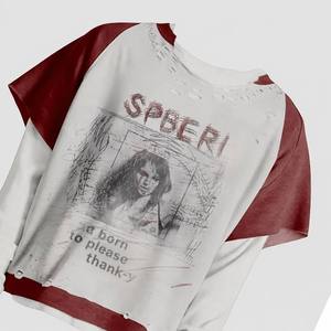 Custom Heavyweight Cotton Grunge Punk Streetwear <b>Y2K</b> Distressed Ripped Layered Look Raglan Sleeve Mens Long Sleeve T <b>Shirt</b> - Product Image 2
