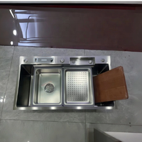 Évier cascade en acier inoxydable 304 gris nano de qualité supérieure pour cuisine, évier de travail moderne avec fente pour couteau et planche