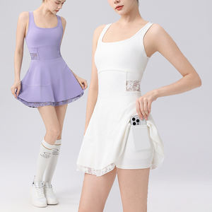 YIYI Cross Beauty Back Dolgulu Golf 1 Parça Etek İç Cepli <span class=keywords><strong>2</strong></span> Katlı Altın Elbise Hızlı Kuruyan Tenis Elbisesi Kadınlar - Product Image 1