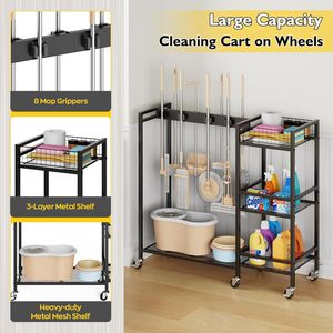 Carrello Porta Scopa Mobile in Metallo Antiruggine con Porta Mop e Ruote per Organizzazione Armadi - Product Image 5