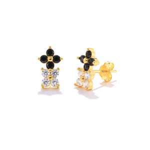 Pendientes de Plata de Ley S925 ROXI con Circonita Bicolor y Flor de Cristal de Doble Pétalo - Product Image 1
