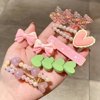Set Jepit Rambut Kain Halus Desain Baru Gaya Korea Modis 5pc/set Buatan Tangan Lucu Kartun Cinta Jepit Rambut Gaya Manis Poni untuk Anak Perempuan