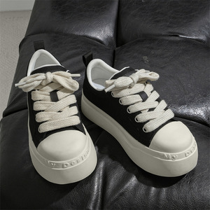 Summer new style black versatile with thick soles for heightening, suitable for couples, casual sneakers <b>Canvas</b> trendy Shoes - Product Image 1