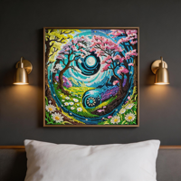 Peinture murale 5D artisanale unique, motif dessin animé, deux arbres roses encadrant un centre tourbillonnant, paysage de jardin, perles, pour anniversaire