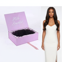 Kit de Empaque para Pelucas de Lujo al por Mayor, en Terciopelo Morado con Encaje, Carpeta Magnética de Papel con Logotipo Personalizado y Logotipo UV en Relieve