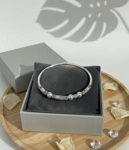 Handmade Sterling <b>Silver</b> <b>Bangle</b> with Cord and Charms Design 925 <b>Silver</b> <b>Bracelet</b> from Jaipur All US Sizes Available - Product Image 1