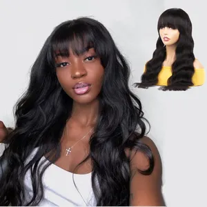 Full Machine Made Natural Color Wig No Lace Brazilian 100% Virgin Cuticle Aligned Remy Human Hair Wigs with Bangs