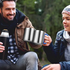 Tasses à café en acier inoxydable à double paroi en gros, tasses de voyage et de camping avec poignée mousqueton - Product Image 5
