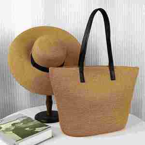 กระเป๋าชายหาดและหมวกสานจากกระดาษแบบขายส่งสำหรับทุกเพศทุกวัย แฟชั่นฤดูร้อนสำหรับวันหยุดพักผ่อน ปีกกว้างทรงฟลอปปี้ สไตล์มีเอกลักษณ์ เหมาะสำหรับตกปลาและเล่นสกี - Product Image 1