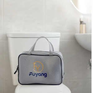 Fuyang <b>Toiletry</b> <b>Bag</b> Gray Mesh Cosmetic Case With Handle For Travel And Daily Use - Product Image 2
