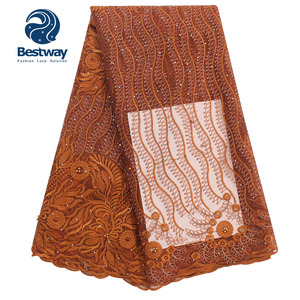 2019 Bestway gros français Net dentelle tissu brodé nigérian avec perles et pierres Tulle dentelle pour les femmes - Product Image 2