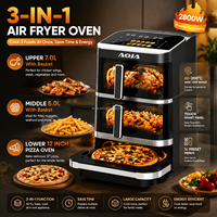 Four électrique haute puissance 2800W, friteuse à air double couche, design double niveau, multifonction, sans retournement, poêle carrée intelligente
