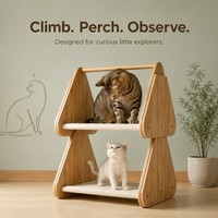 Arbre à chat à deux niveaux en bambou naturel, lit hamac moderne à double couche pour chat, support d'escalade pour chat d'intérieur